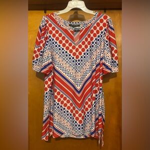 Ashley Stewart 14/16 Red White and Blue Geo Top